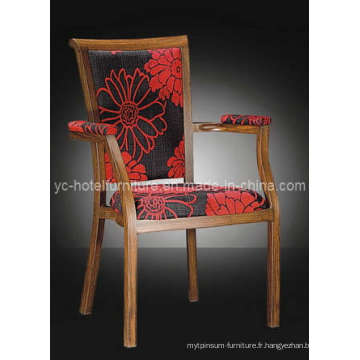 Cadre métallique Confortable Moquette en tissu rouge Imitated Wood Armrest Chair (YC-E65)